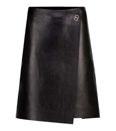 Shop Bottega Veneta Leather Wrap Miniskirt In Black