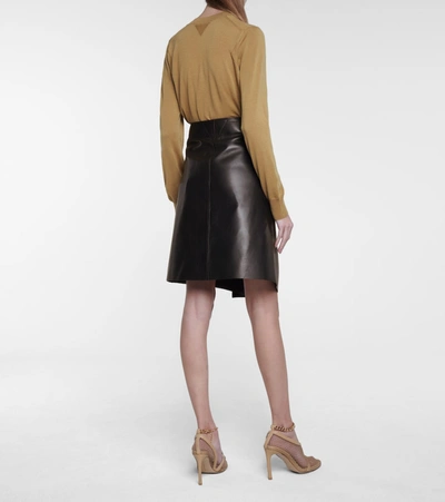 Shop Bottega Veneta Leather Wrap Miniskirt In Black