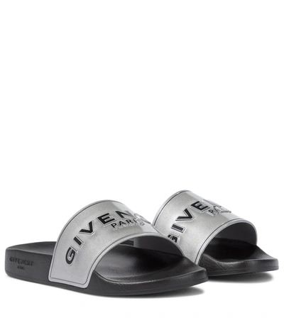 Shop Givenchy Paris Flat Slides In Silver