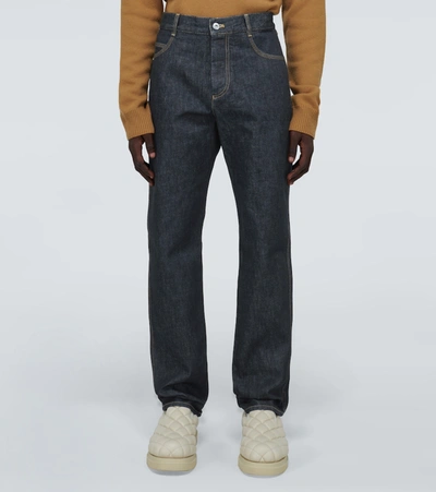 Shop Bottega Veneta Raw Denim Jeans In Blue