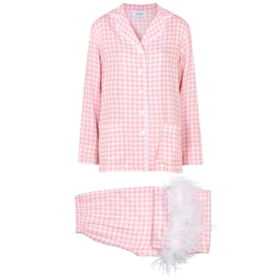 Shop Sleeper Party Checked Feather-trimmed Pyjamas In Pink And White