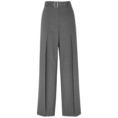 Shop Helmut Lang Grey Wide-leg Wool-blend Trousers