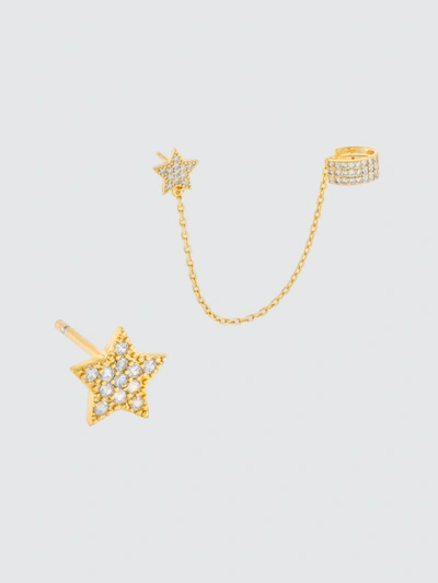 Shop Adina's Jewels - Verified Partner Pave Star Stud X Ear Cuff Combo Set In Gold