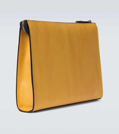 Shop Fendi Logo Leather Pouch In Yellow