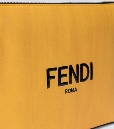 Shop Fendi Logo Leather Pouch In Yellow