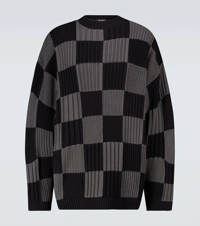 Shop Balenciaga Checked Crewneck Sweater In Black