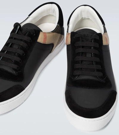 Shop Burberry Reeth Checked Leather Sneakers In Black