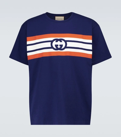 Shop Gucci Gg Logo Print T-shirt In Blue