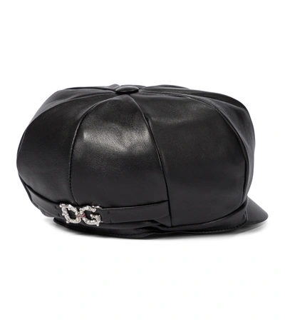 Shop Dolce & Gabbana Leather Baker Boy Cap In Black