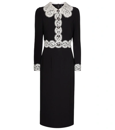 Shop Dolce & Gabbana Lace-trimmed Cady Midi Dress In Black