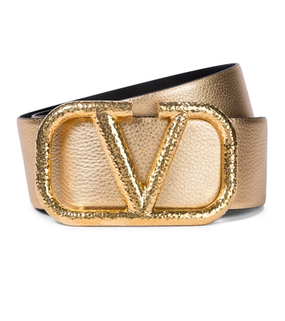 Shop Valentino Vlogo Leather Belt In Metallic