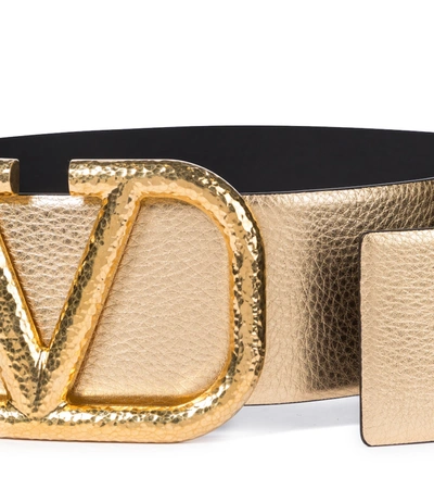 Shop Valentino Vlogo Leather Belt In Metallic