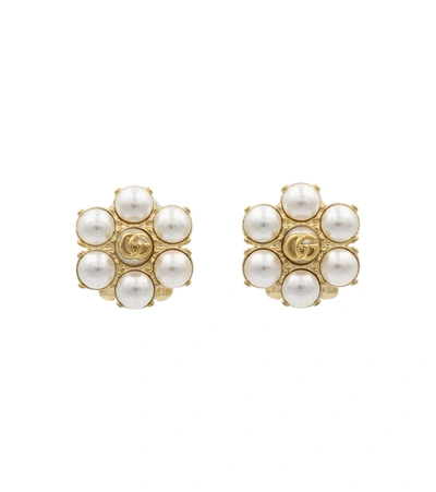 Shop Gucci Gg Faux Pearl Clip-on Earrings In Gold