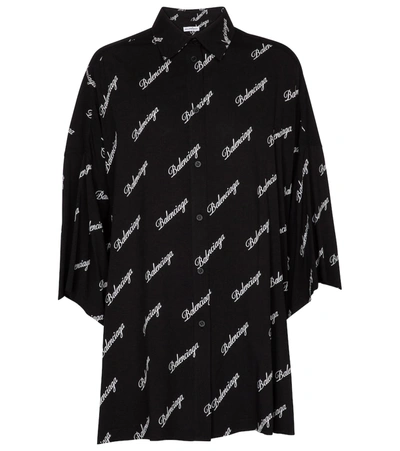 Shop Balenciaga Logo Silk Shirt In Black
