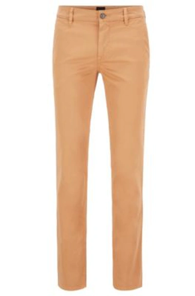 Shop Hugo Boss - Slim Fit Casual Chinos In Brushed Stretch Cotton - Beige