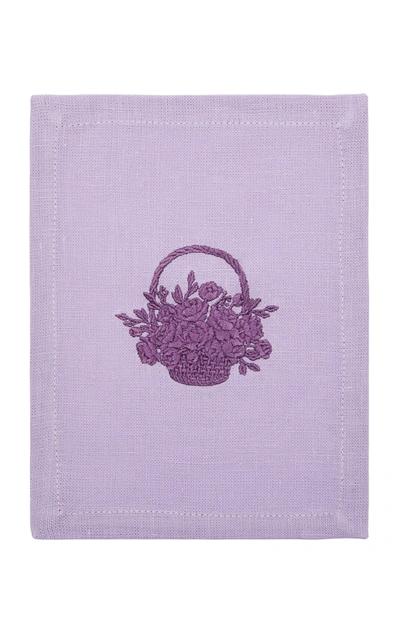 Shop Alex Papachristidis X Leontine Linens Exclusive Set-of-four Basket Full Of Flowers Cocktail Napkin In Purple