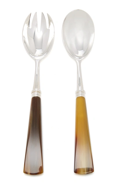 Shop Alain Saint-joanis Tonia Silver-plated Horn Salad Set In Brown