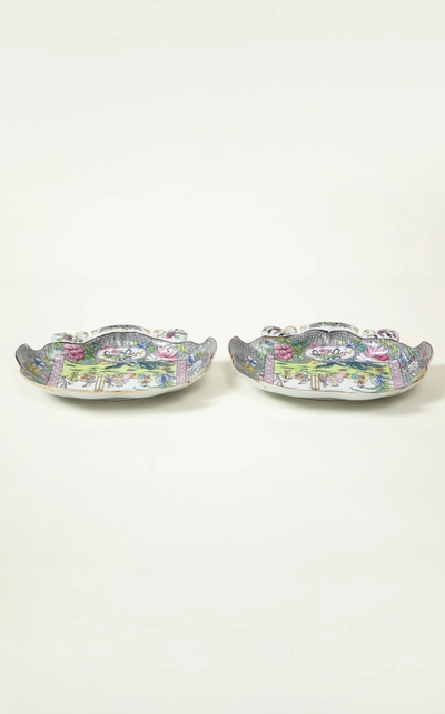 Shop Mario Buatta For Moda Domus Pair Of Masonâs Ironstone Âchinese Scrollâ Shell Dishes In Multi