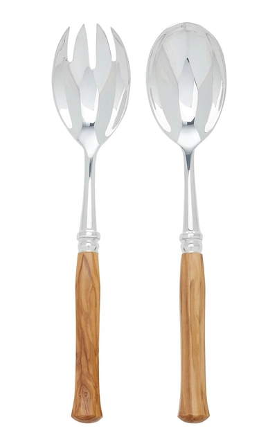 Shop Alain Saint-joanis Riviera Silver-plated Olivewood Salad Set In Brown