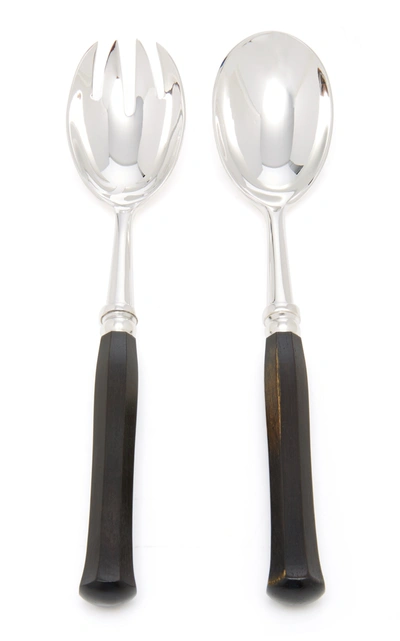 Shop Alain Saint-joanis Riviera Silver-plated Ebony Salad Set In Black