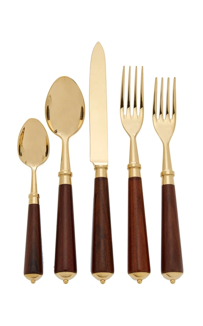 Shop Alain Saint-joanis Julia Gold-plated Rosewood Flatware Set In Brown