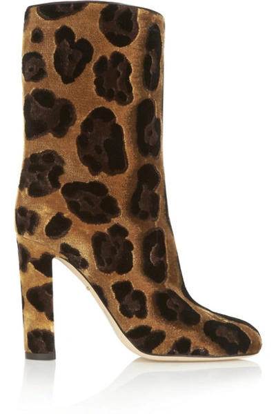 Shop Dolce & Gabbana Leopard-print Velvet Boots In Animal Print