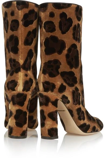 Shop Dolce & Gabbana Leopard-print Velvet Boots In Animal Print