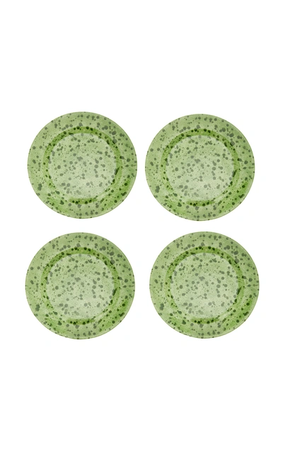 Shop Este Ceramiche Set-of-four Painted Ceramic Dessert Plates In Green,white