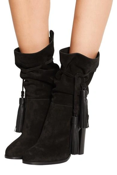 Shop Lanvin Tasseled Suede Boots In Black