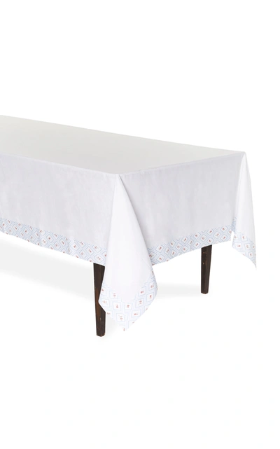 Shop Emilia Wickstead Blue Diamond Printed Linen Tablecloth