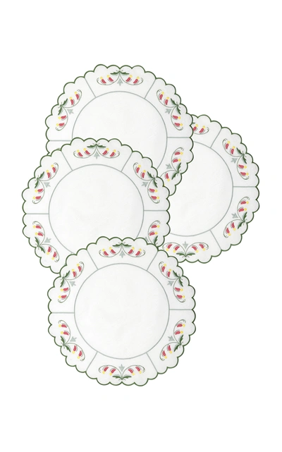 Shop Los Encajeros Set-of-four Marina Embroidered Linen Placemats In Multi