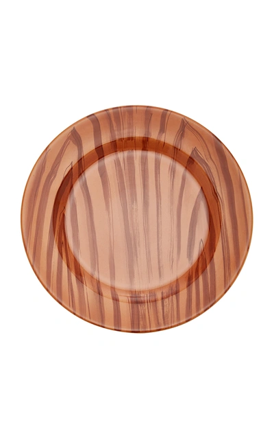 Shop Este Ceramiche Set-of-two Wood-print Ceramic Charger Plates In Brown