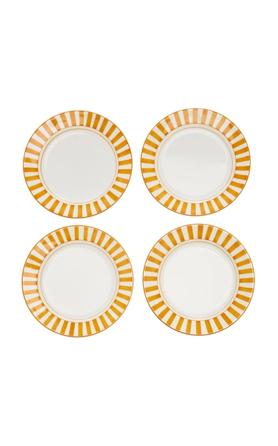 Este Ceramiche Set-of-four Striped Ceramic Dessert Plates In Orange,yellow