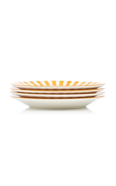 Este Ceramiche Set-of-four Striped Ceramic Dessert Plates In Orange,yellow