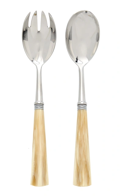 Shop Alain Saint-joanis Tonia Stainless Steel And Horn Salad Set In Neutral