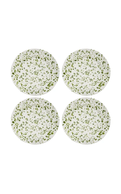 Shop Este Ceramiche Set-of-four Painted Ceramic Dessert Plates In Green,white