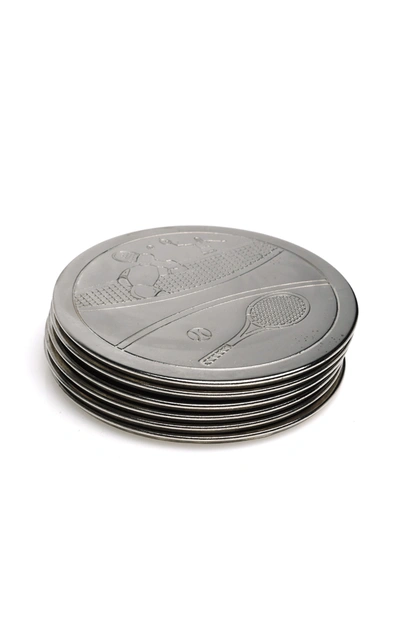 Shop Mantiques Modern Tennis Players Coasters Set Of 6 In Silver