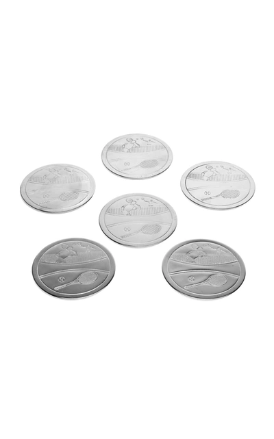 Shop Mantiques Modern Tennis Players Coasters Set Of 6 In Silver