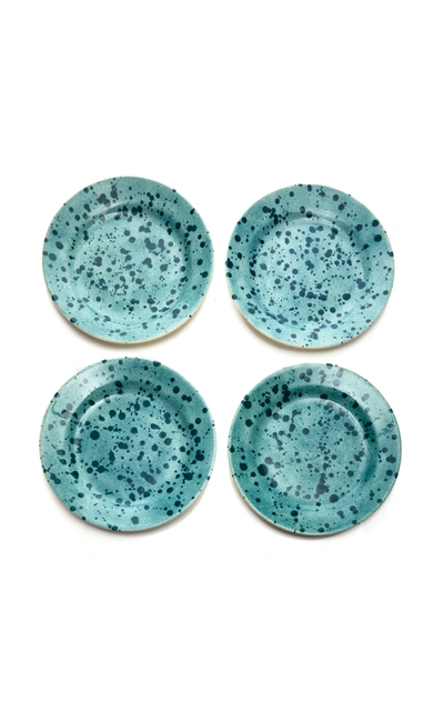 Shop Este Ceramiche Set-of-four Ceramic Dessert Plates In Green