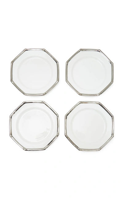 Shop Este Ceramiche Set-of-four Bamboo-trimmed Ceramic Dinner Plates In Silver