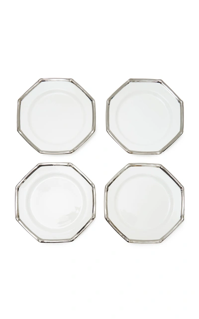 Este Ceramiche Set-of-four Bamboo-trimmed Ceramic Dinner Plates In Silver