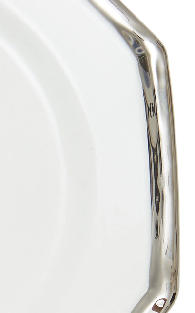 Este Ceramiche Set-of-four Bamboo-trimmed Ceramic Dinner Plates In Silver
