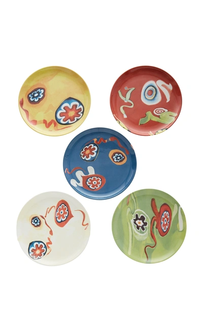 Shop Arjumand's World Set-of-five Printed Ceramic Dinner Plates In Multi