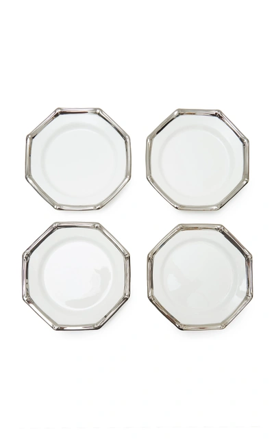 Shop Este Ceramiche Set-of-four Bamboo Ceramic Salad Plates In Silver