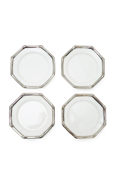 Este Ceramiche Set-of-four Bamboo Ceramic Salad Plates In Silver