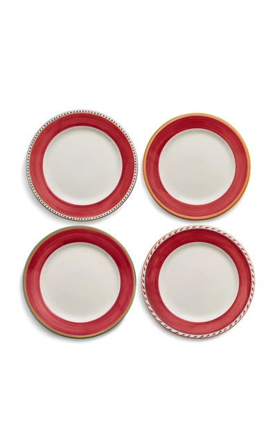 Shop Este Ceramiche Set-of-four Mixed Border Dinner Plates In Multi