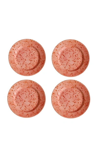 Este Ceramiche Set-of-four Ceramic Dinner Plates In Coral,white