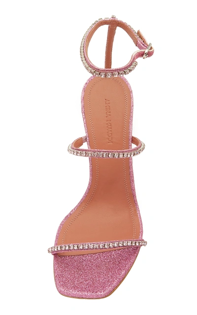 Shop Amina Muaddi Gilda Crystal-embellished Leather Sandals In Pink