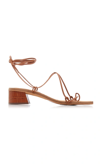 Shop Miista Cimarron Croc-effect Leather Lace-up Sandals In Brown