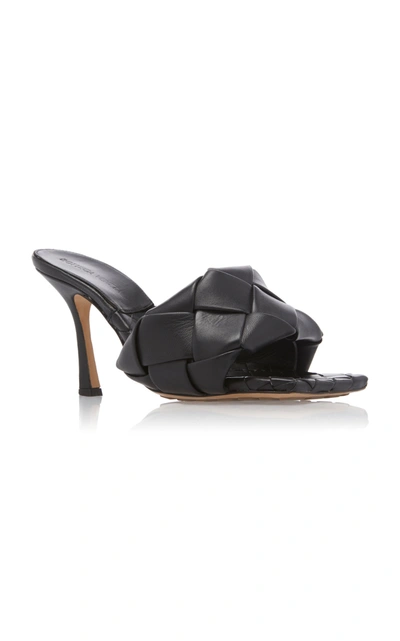 Bottega Veneta Green Intrecciato Lido Heeled Sandals In Black